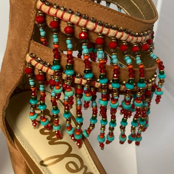 Sam Edelman Sibel Beaded Ankle Strap Sandals Block Heel Brown Tan Women's 8.5 - Picture 4 of 9